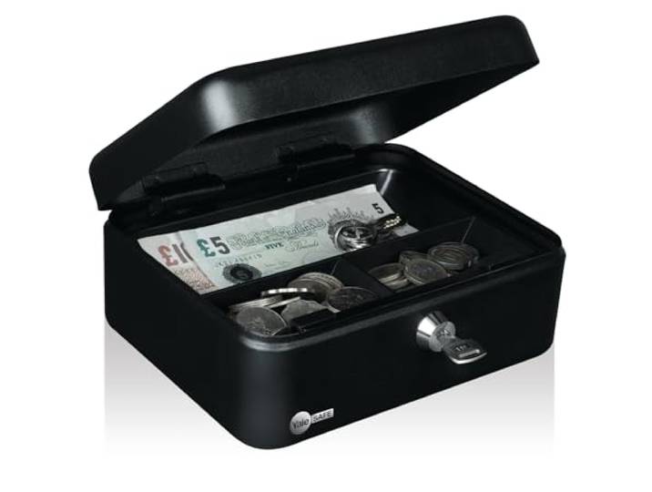 Yale YCB/090/BB2 Caisse à monnaie et billets à clé - Taille Medium - Caisse en acier\, 6 Compartiments pour ranger et transporter l'argent\, 2 clés incluses\, Noir