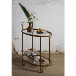 Serviertisch in Messing oval Glasplatte