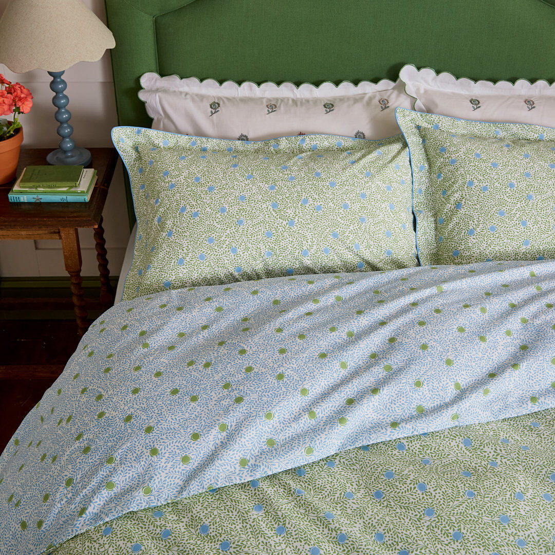 JOULES Trailing Ditsy Cotton Percale Duvet Cover Set Green Super King Duvet Cover + 2 Pillowcases