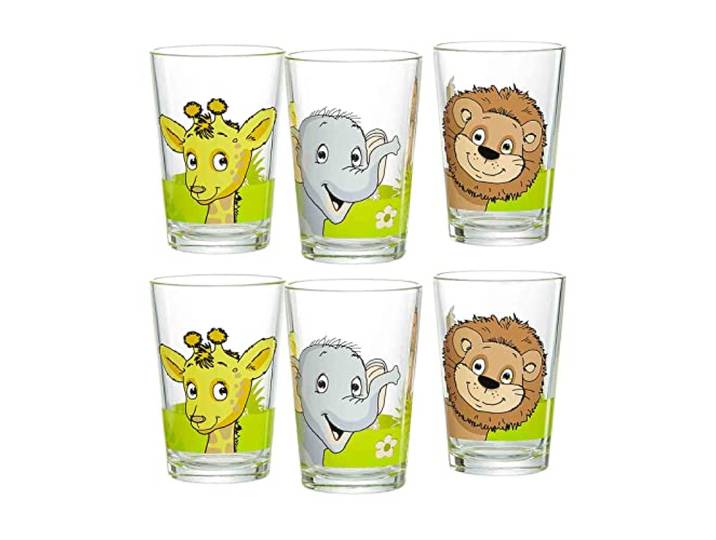 Ritzenhoff & Breker Kindergläser Dschungeltiere, 6er Set, 205 ml, Bedruckte Kinderbecher mit Tiermotiven, Spülmaschinengeeignet