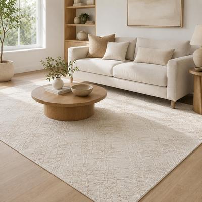 Well Woven Lafayette Sterling Textured Abstract Area Rug, Cream Gold Tonal Neutral