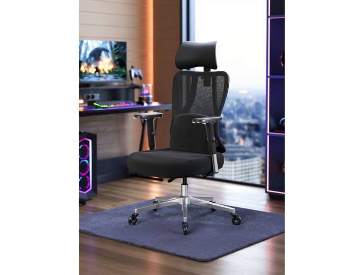 SONGMICS Chaise de Bureau Ergonomique, Pivotante, Réglable en Hauteur, Supportant Jusqu’à 150 kg, Noir