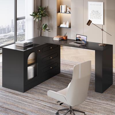 YUZHOU Modern 360° Rotatable Computer Desk, Executive Desk with 3 Drawers
