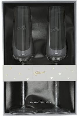 Pavilion Mr. & Mrs. Gift Boxed Glass Toasting Flute Set - 7 oz