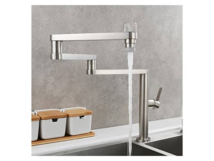 Drehhahn, Klappbarer Küchenarmatur aus Messing, Doppelgelenk, Schwenkarme, heißes, kaltes Wasser, dreiteilige Verlängerung, Waschbeckenarmatur mit zwei Funktionen(Nickel Three)