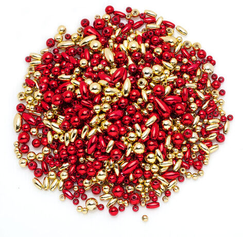 Perlenmischung, rot und gold, 4–12 mm, 80 g