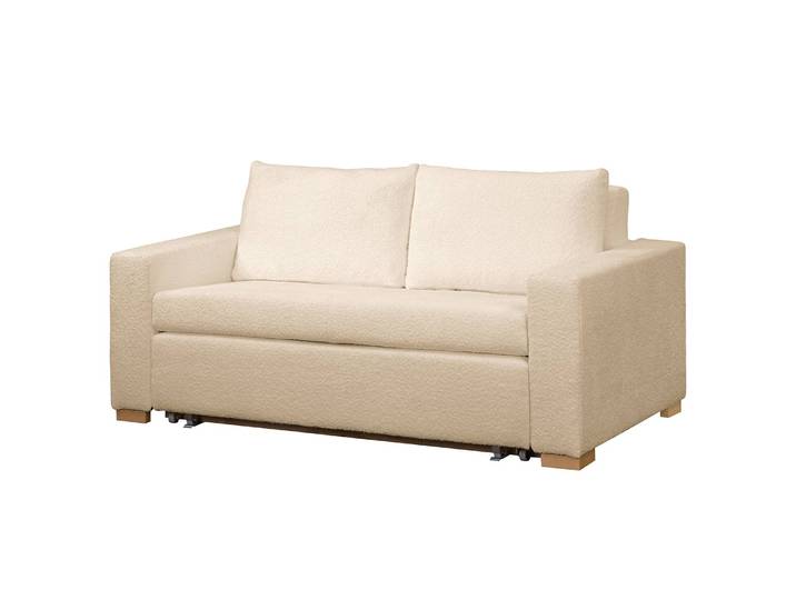 Schlafsofa Basic Beige/Beige Bouclé Stoff Abby 153cm mit Schlaffunktion Modern