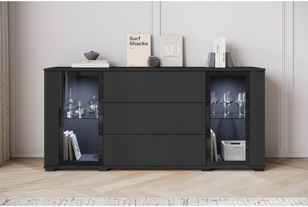 Metro Demicah Laminate 3 - Drawer Standard Accent Chest Black 69.7cm H X 150cm W X 39.5cm D