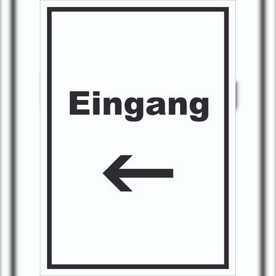 HB-Druck Eingang Schild mit Text und Richtungspfeil links Zugang Eintritt hochkant A3 (297x420mm)