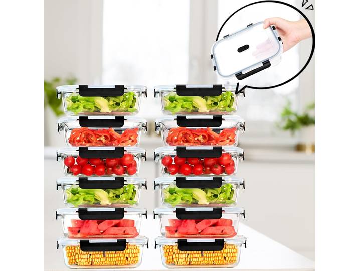 Ensemble de récipients alimentaires de cuisine, aptos pour micro-ondes et lave-vaisselle, ensemble de récipients de 8/12 pièces 370/640/1040/1520 Ml avec éponge de nettoyage