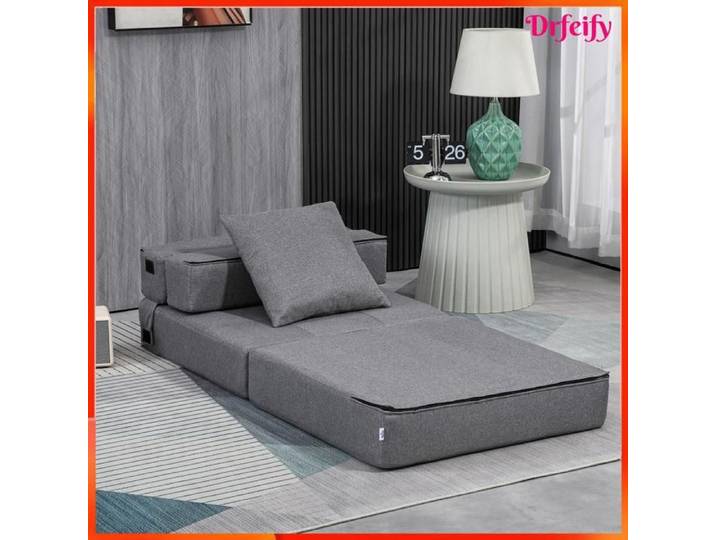 Chauffeuse convertible - AKOZON - 9636 - tissu gris - matelas mousse 15 cm - coussin déhoussable