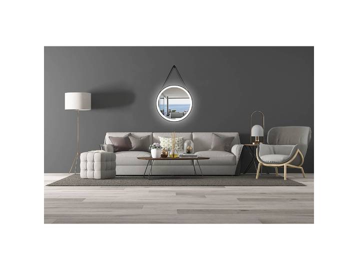 home24 Spiegel Golden 55 x 55 x 5cm goud/zwart kunstleer 55 x 55 x 5cm met verlichting