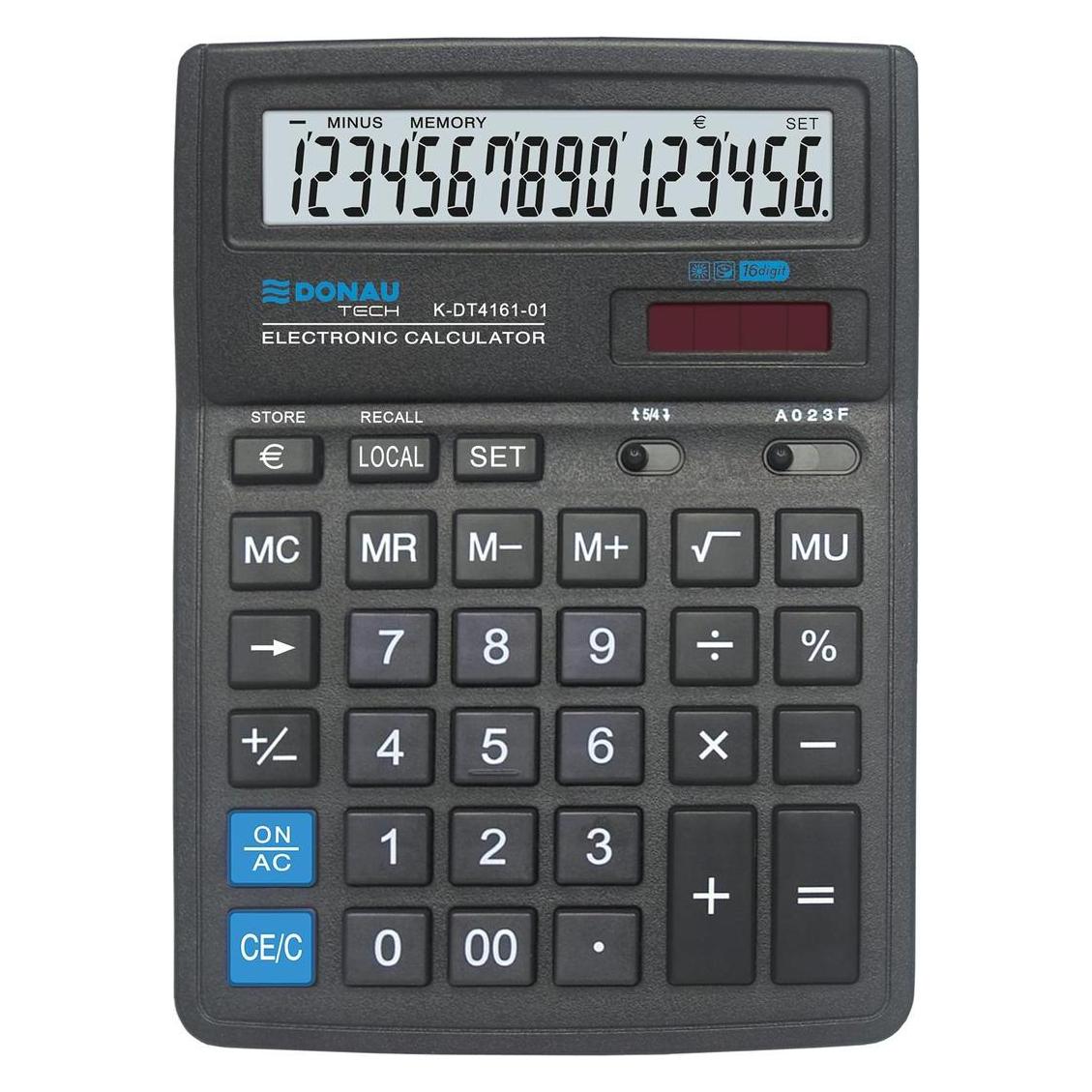 Donau Taschenrechner TECH Office-Rechner, 16-stellig Anzeige, dimmbar. 199x153x31mm, schwarz (Batteriebetrieb, Solarenergie) (K-DT4161-01)