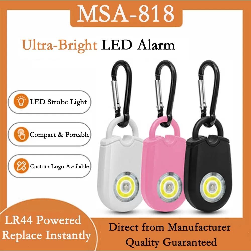 INF Ultrahelle LED Persönlicher Sicherheitsalarm - 125dB Lauter Notfallalarm mit Schlüsselanhänger Weiß