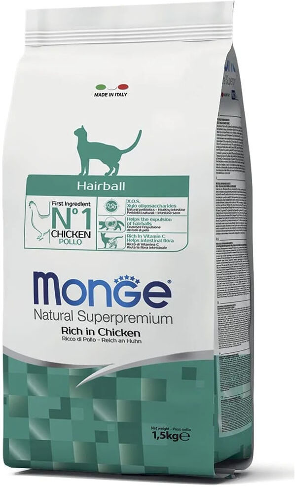 Monge Natural Superpremium Hairball Cat Adult con Pollo KIT RISPARMIO 4X1.5KG