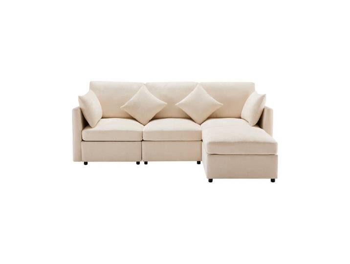SOFTWEARY Ecksofa L-Form, mit Hocker, Zier- und Armlehnenkissen, Chenille