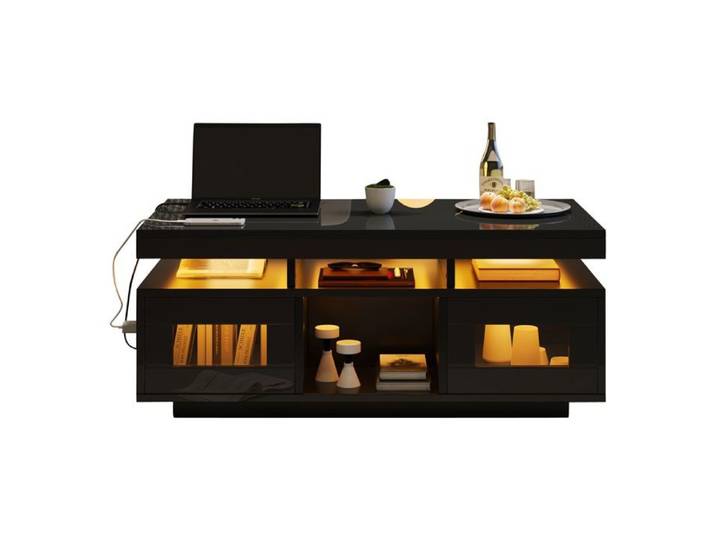 Table basse 100x50x43 cm noire LED App USB prise