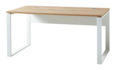 Schreibtisch LIONI, Rechteck, Kufen, B 1580 x T 790 x H 750 mm, Navarra Eiche Nachbildung/weiß