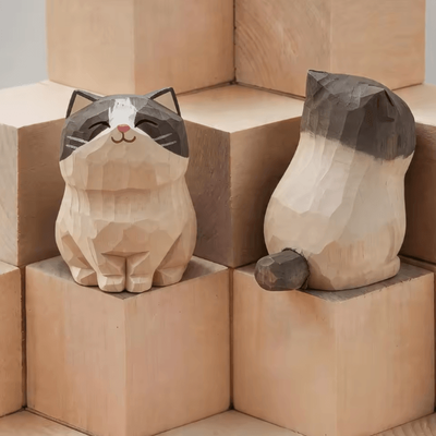 Uplift Curations Handcrafted Wooden Cat Figurine Cute Kitten Desk & Home Decor 12