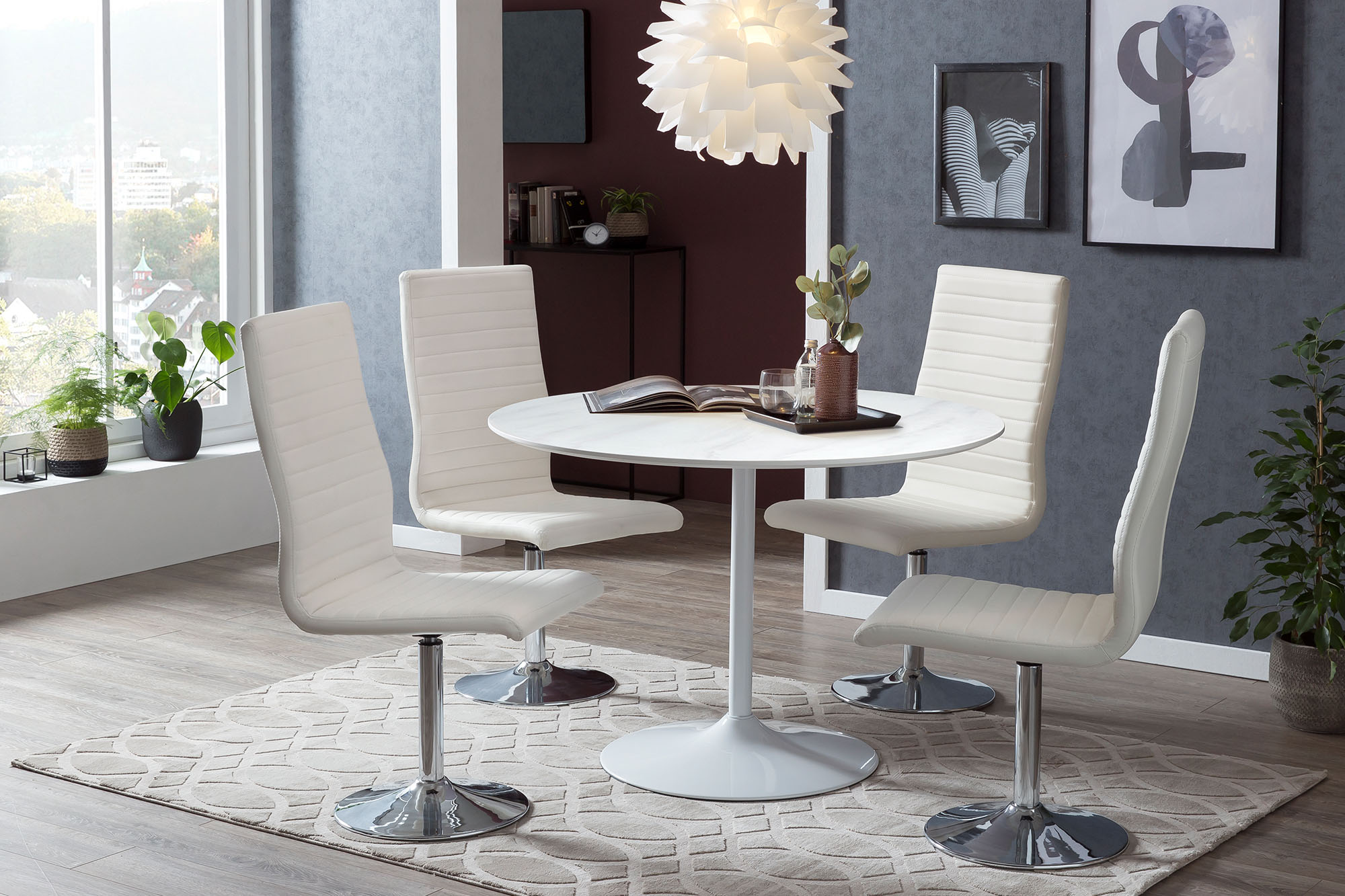 Bistrotisch SALESFEVER "Bistrotisch im charmanten Stil", weiss (weiß, weiß, weiß), B:110cm H:75cm T:110cm, Tische, Bistrotisch, Eleganz trifft Funktionalität: Tischplatte in Marmoroptik weiß, weiß, weiß B/H/T: 110cm x 75cm x 110cm, Weiss