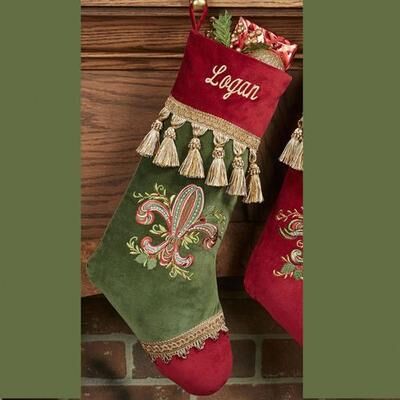 Peking Handicraft Inc Green Fleur de Lis Stocking , Green