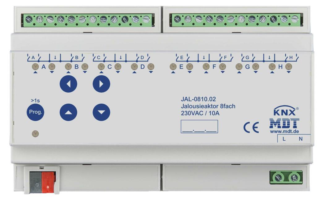 MDT KNX Jalousieaktor 8fach, 8A, 230V AC, 8TE, Handbedienung, IP20, 1 Stk.