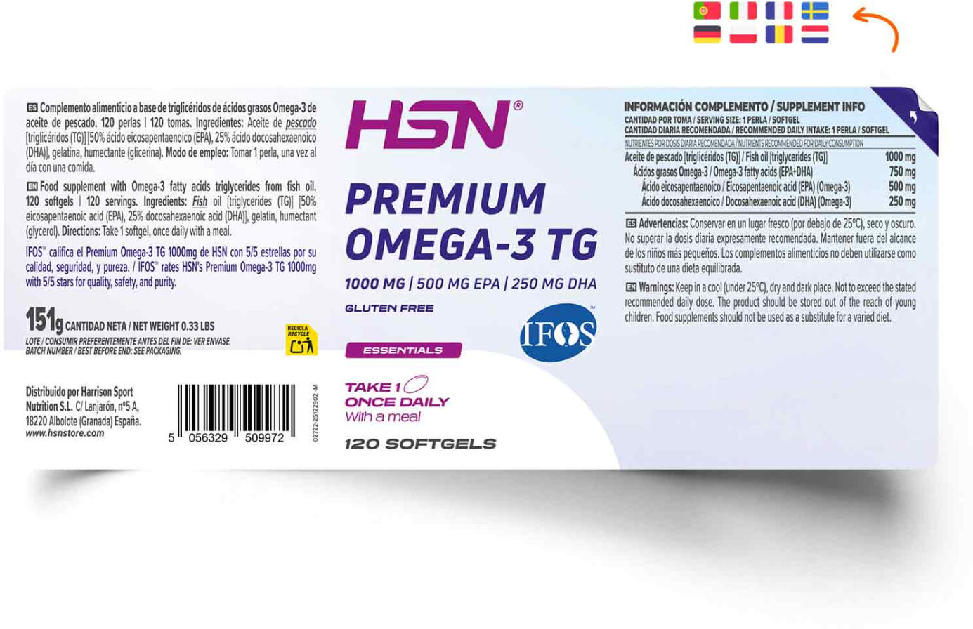 HSN Premium omega-3 TG (IFOS™) 1000mg - 120 perlas - Circulación-Corazón - Perlas - 120  Servicios