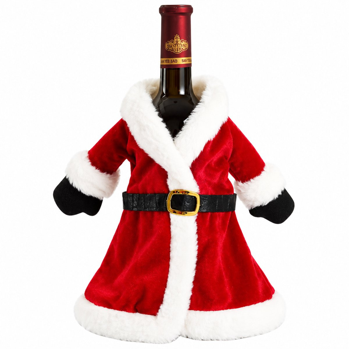 Nina's Giftshop Kerst Wijnzak Kerstman – Gebreide Wijnfles Hoes voor Kerstcadeaus