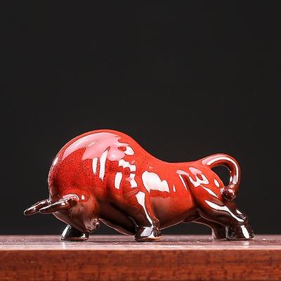 chinesische Feng Shui Keramik-Stierfigur - Wohlstand anziehende Büffelstatue, Schreibtisch-Dekor, Tierkreis-Tier-Handarbeit, nicht elektrisches Sammlerstück
