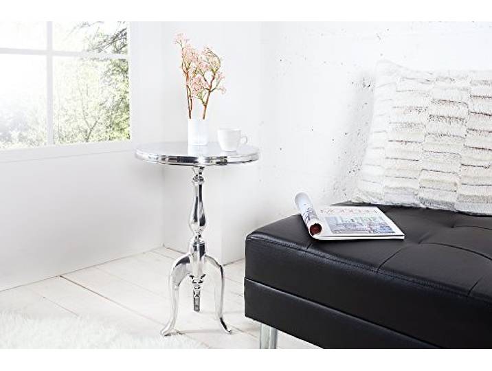 DuNord Design Beistelltisch LA Fleur 55cm Barock Alu rund Telefontisch Tisch orientalisch silberfarben