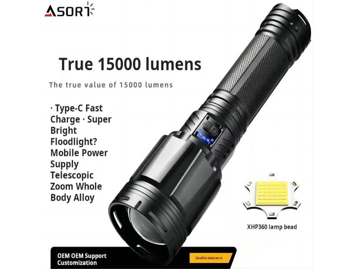 Lampe de poche tactique XHP360 haute puissance, Double Source de lumière, interrupteur, lanterne, 7 Modes d'éclairage, lampe torche Rechargeable avec indicateur