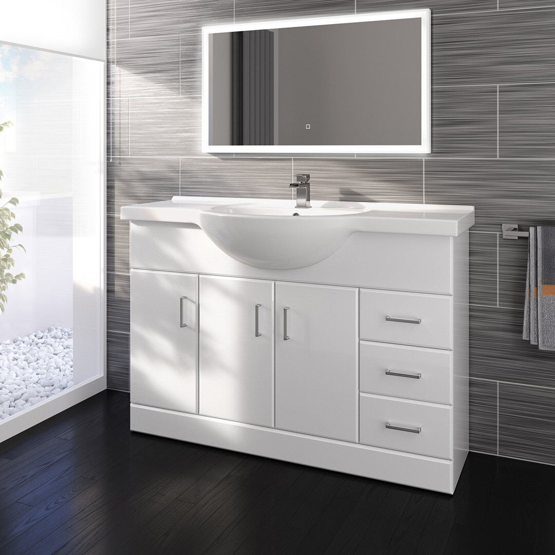 iBathUK 1200mm White Gloss Basin Vanity Unit Sink Cabinet Bathroom Drawer Storage Furniture White 40cm H X 55cm W X 44.6cm D