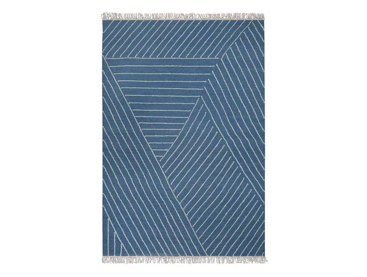Tapis tissé main pure laine vierge bleu à franges 80x150
