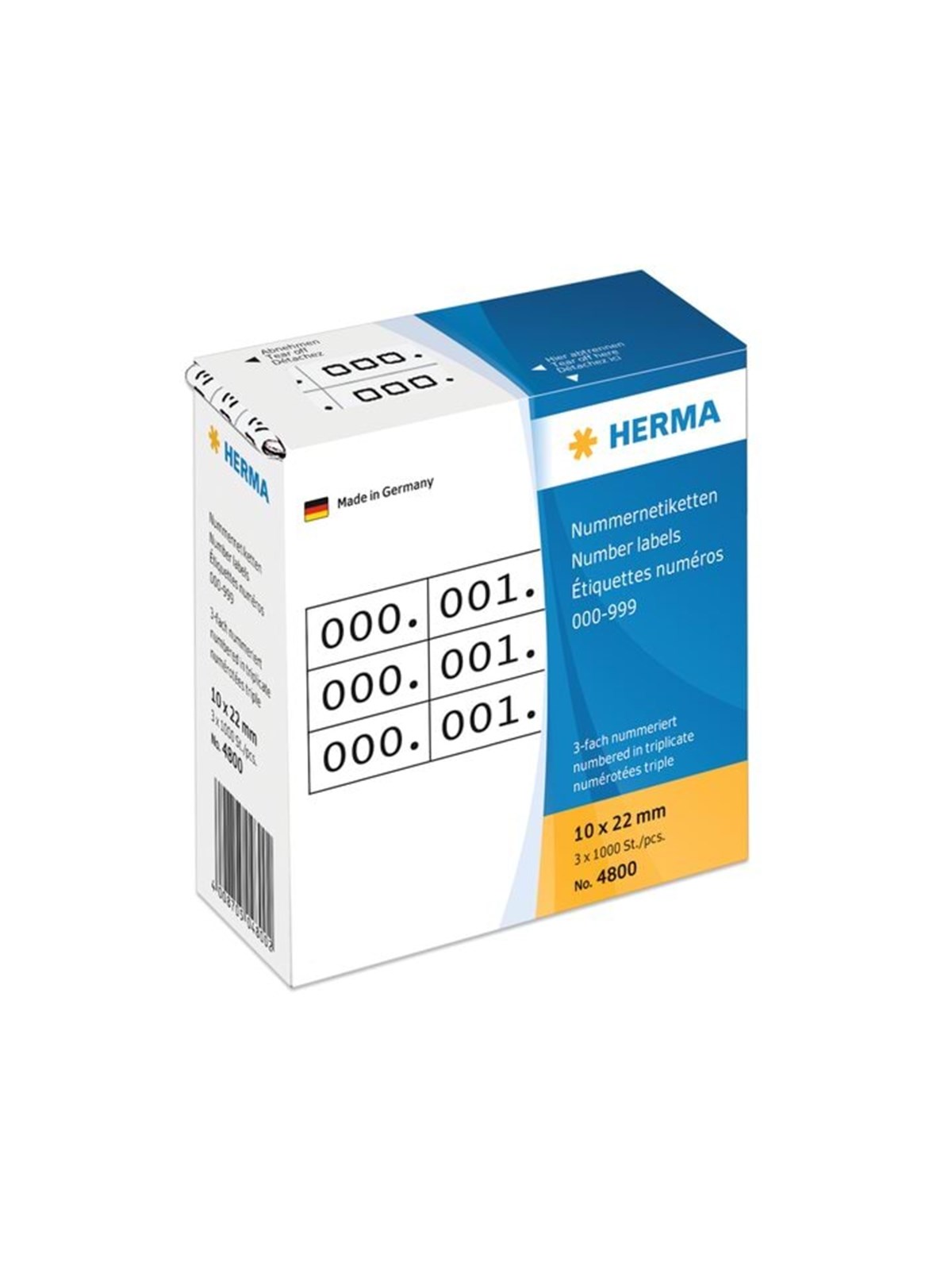 HERMA Nummernetiketten 0-999, dreifach, weiß/schwarz, selbstklebend 10 x 22 mm