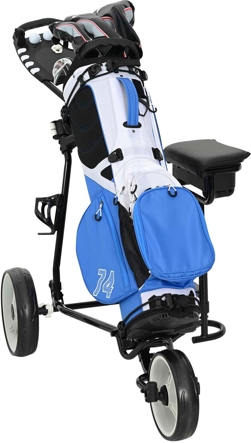 vidaXL Trolley de Golf avec Siège Noir et Blanc Fer Pliable