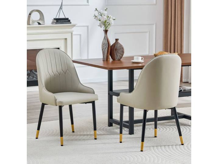 Chaise - FUNMOON - Funmoon - Lot de 2 - Cuir PU gris chaud - Dossier motif éclair