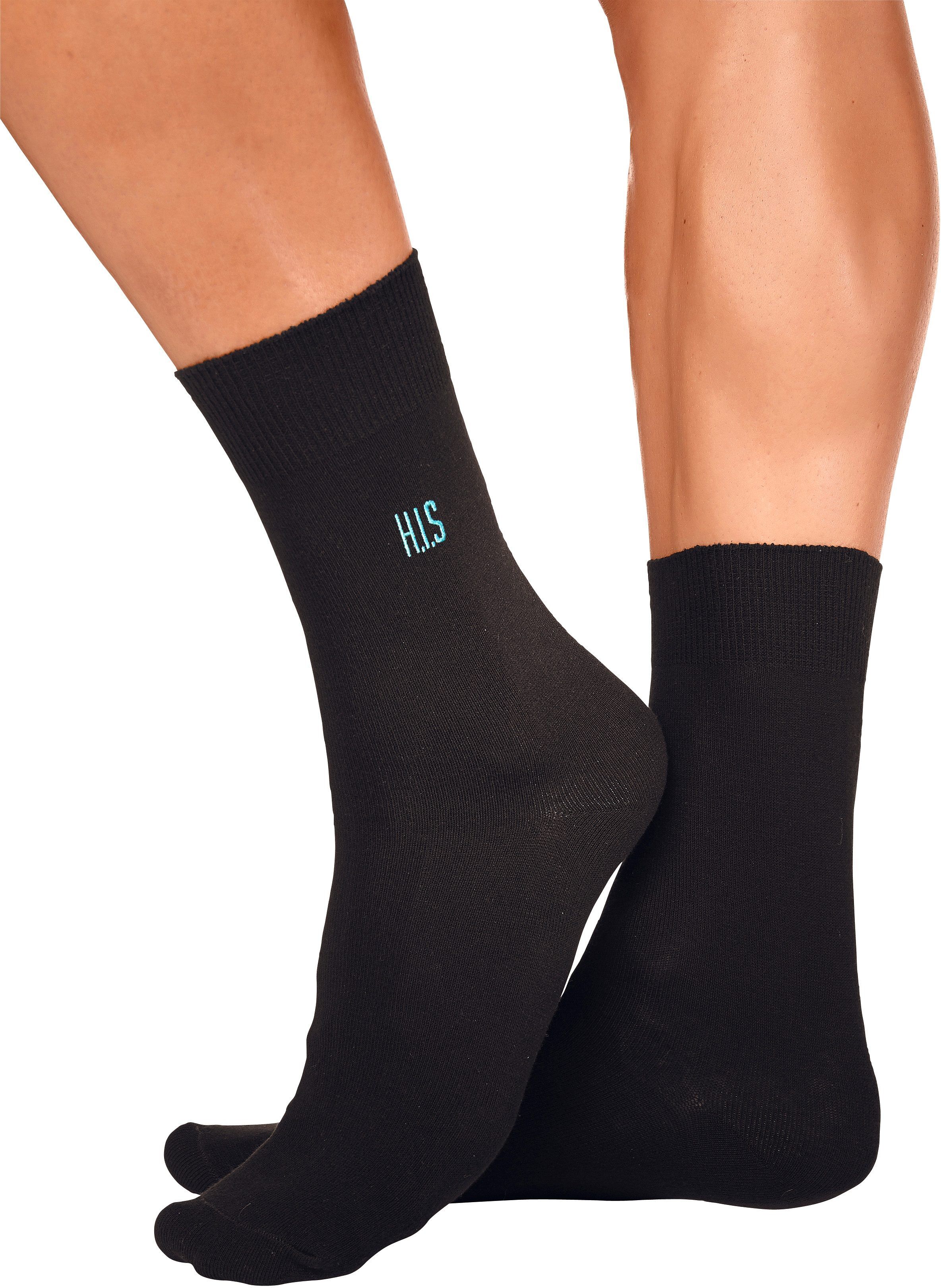 Basicsocken H.I.S, Herren, Gr. 39-42, schwarz, Baumwolle, Baumwollmischung, Elasthan, Polyamid, unifarben, elastisch, Socken Basicsocken, mit Komfortbündchen schwarz 39-42