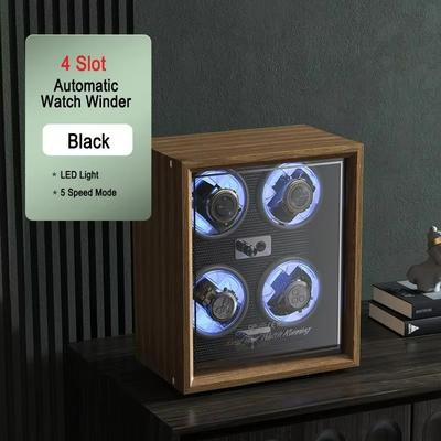 Inspired Finds IBBETON EleganceWood Automatic Watch Winder 2, 4, Or 6 Slots With Mabuchi Motor four Watch Winder Walnut With Blue Led (red Label)
