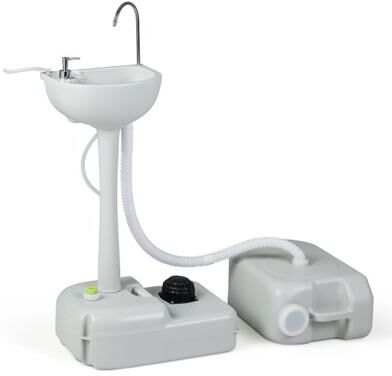 Costway 4.5 Gal Wash Basin Stand with 6.34 Gal Recovery Tank and Rolling Wheels