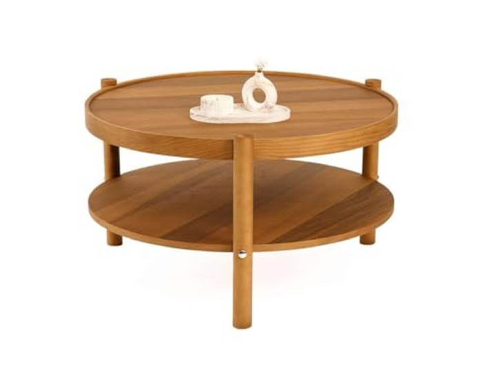 ASIR Solid Wood Coffee Table, Walnut Finish, 80 cm Diameter x 48 cm Height 100% Durable Construction, 18 mm Thickness Ideal for Modern Living Rooms