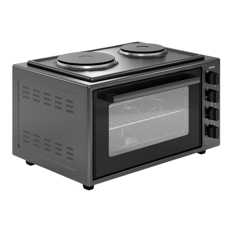 Wiggo WMO-E4562H(B) Vrijstaande Mini Oven met kookplaat, Electrisch, Zwart, 45 liter