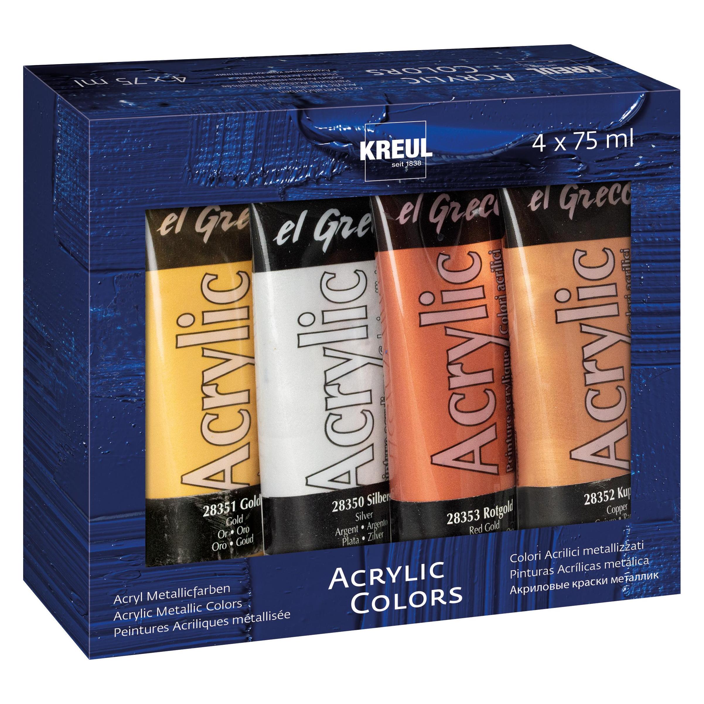 Kreul Acrylfarbe el Greco Acrylic Metallic, 75 ml, 4er-Set (75 ml) (28270)