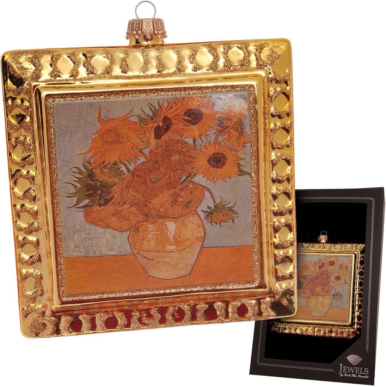 Weihnachtsbaumkugel KREBS GLAS LAUSCHA "Baumschmuck Sonnenblumen Kunstwerk gold 15cm", gold (goldfarbig), B:12cm H:12cm T:3cm Ø:12cm, Glas, Weihnachtsbaumkugeln, Weihnachtsbaumkugel, Dekoriert mit Liebe zum Detail goldfarbig 12cm