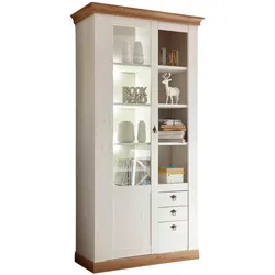 VITRINE weiß Pinie, Eiche Wotan 102 x 200 cm, Vitrinenschrank mit 10 Fächern