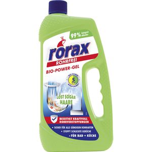 Rorax Rohrreiniger Rohrfrei Bio, Power Gel, für Küche und Bad, Wirkzeit 5 Stunden, Flasche 1 Liter