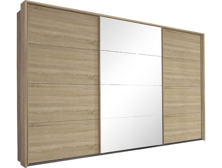 Schwebetürenschrank, 368x214x64 cm, Holzwerkstoff, Braun, Mit umfangreicher Innenausstattung, Modern, Rauch