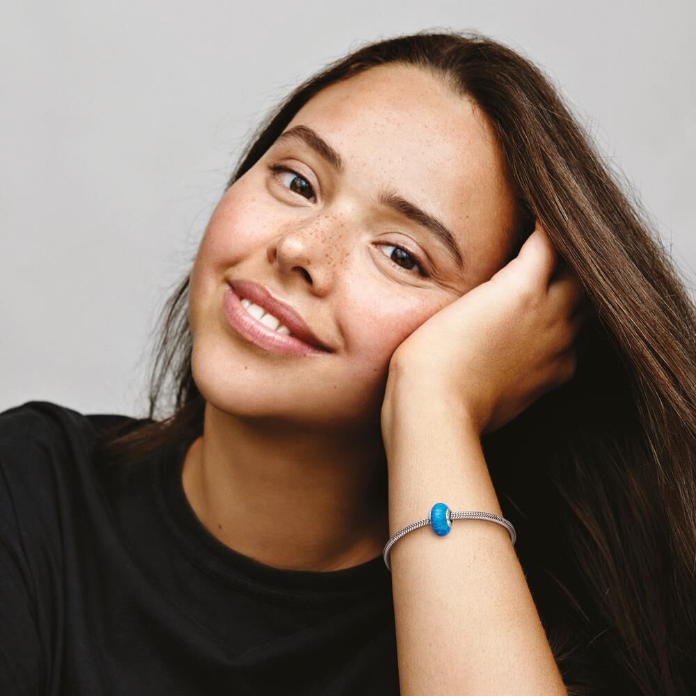 Pandora Charm Ozean aus 925er Silber und Opal, synth. blau