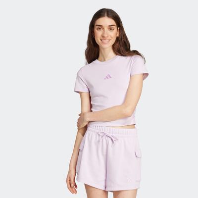 T-Shirt ADIDAS SPORTSWEAR "ESSENTIALS 3-STREIFEN SLIM BABY", Damen, Gr. XXL, lila (ice lavender, bliss lila), Obermaterial: 93% Baumwolle, 7% Elasthan, Rundhals, Shirts T-Shirt, schmale Passform, Rundhalsausschnitt, mit Elasthan-Anteil