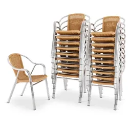 Bistrostuhl 20er-Set, Outdoor-Stapelstuhl mit Armlehnen, Polyrattan, in Natur, stabiles Alugestell, Raburg Vita