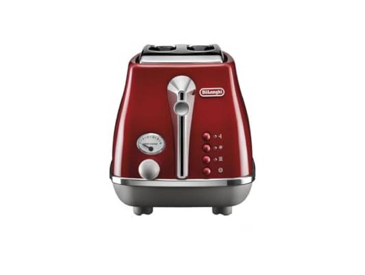 De'Longhi CTOC2103.R Icona Capitals Toaster New York, 6 Röststufen, Brötchenaufsatz inklusive, elegantes Design in Rot